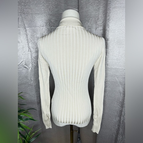 NEW GOOD AMERICAN Women’s Ribbed-Knit Polo Sweater in Ecru Sz 00/0 - Picture 8 of 13